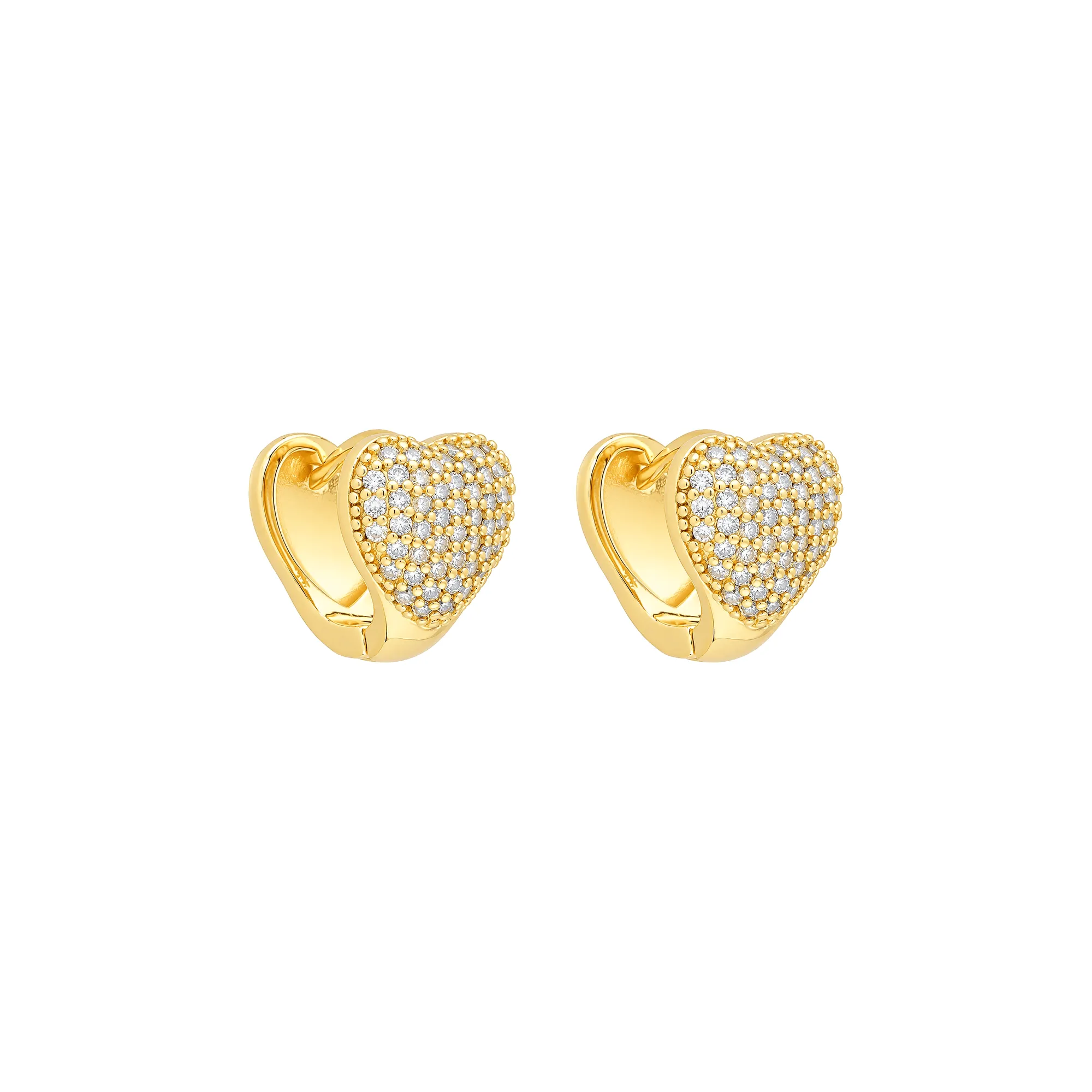 Brinco Dourado Argola Coração Cravejado de Zircônia