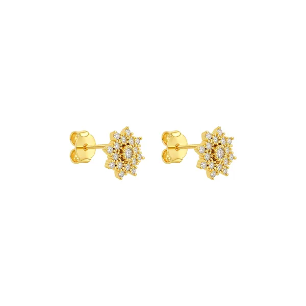Brinco Dourado Flor Cravejado de Zircônia