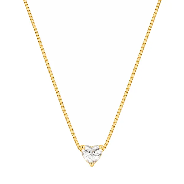 Colar Dourado de Coração em Zircônia