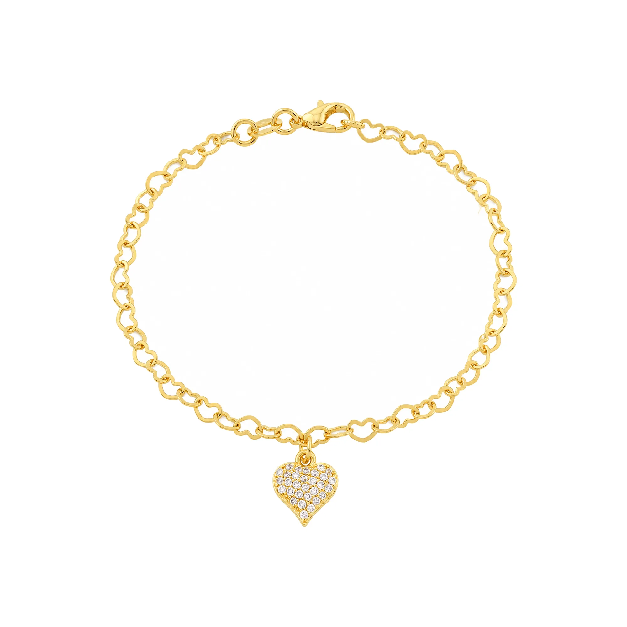 Pulseira Dourada de Coração Cravejada Zircônia