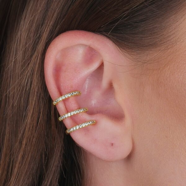 Piercing Dourado Três Argolas Cravejado de Zircônia - Imagem 2
