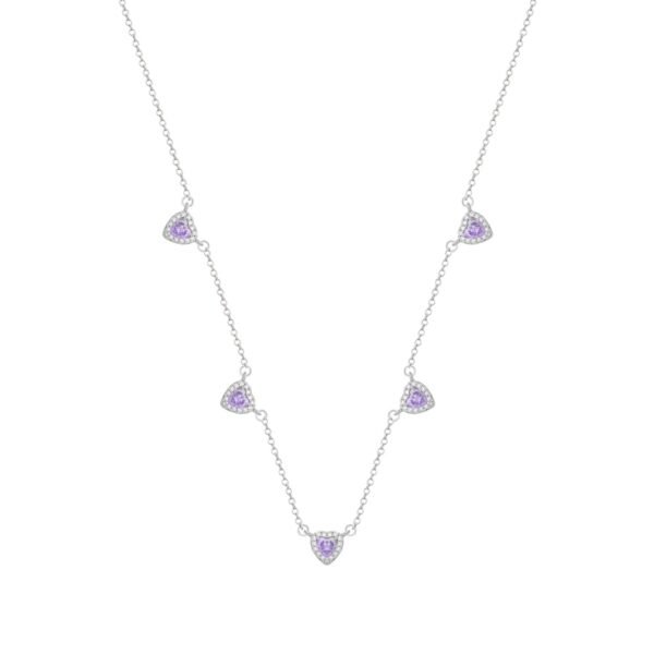 Conjunto Prateado de Coração Lilás Cravejado de Zircônia - Imagem 4