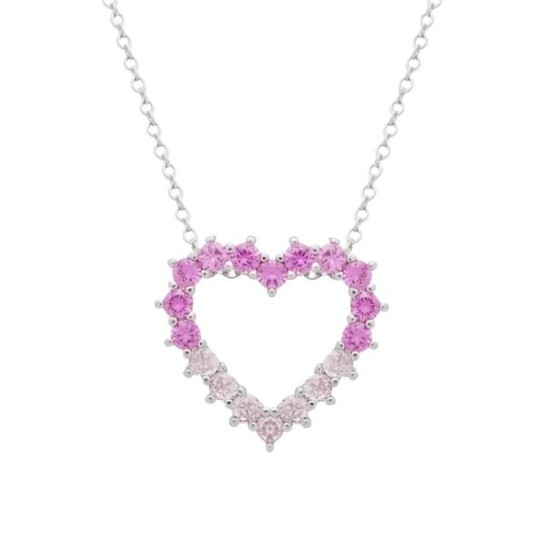 Conjunto Prateado de Coração Vazado Cravejado de Zircônia Rosa Dois Tons - Imagem 4