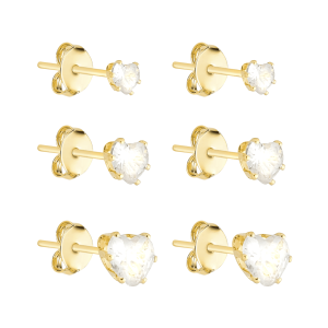 Trio Dourado de Coração Ponto de Luz em Zircônia